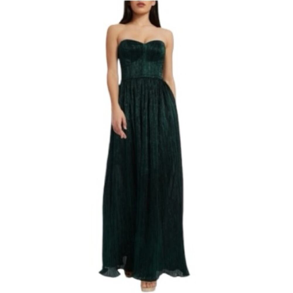 Dress the Population Strapless‎ Gown Green Metallic Size L Holidays Formal